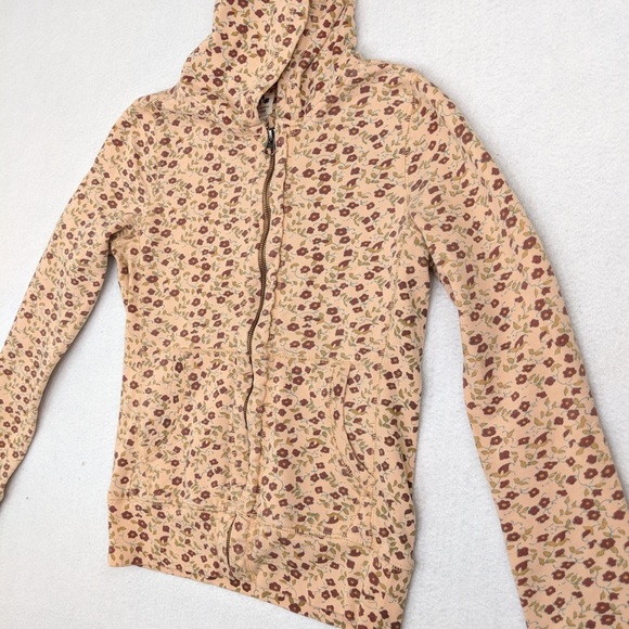 3/$20 Sale Lucky brand floral tan brown zip up hoodie XS - Picture 2 of 6